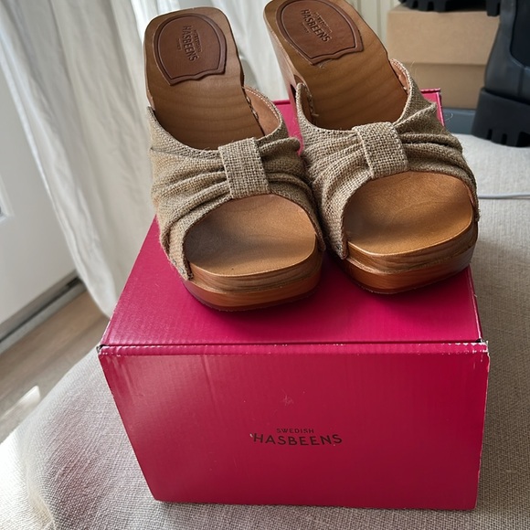 Free people Swedish Hasbeens NWT Rafia Bow  Slip In Clog Comfortable Retro 🌈❤️🙏 - Picture 15 of 15